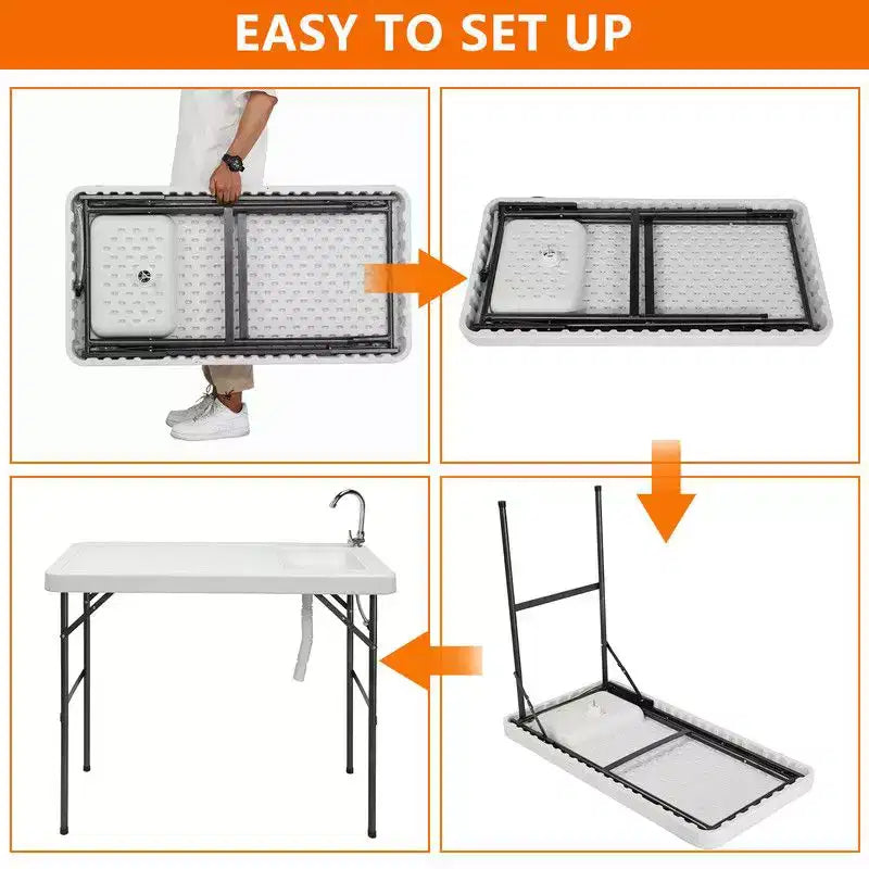 Table de camping pliante d'extérieur rectangulaire avec évier