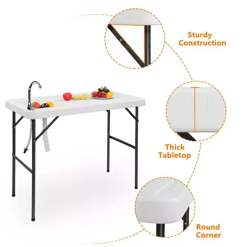 Table de camping pliante d'extérieur rectangulaire avec évier