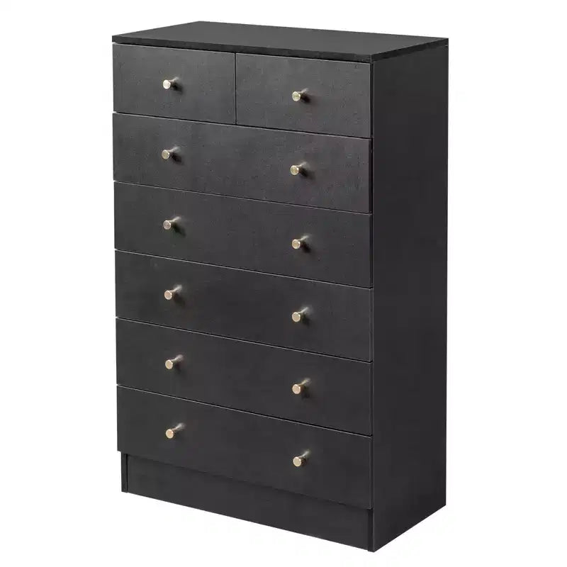 Commode à 7 tiroirs en panneau de particules noir de 66 cm de large
