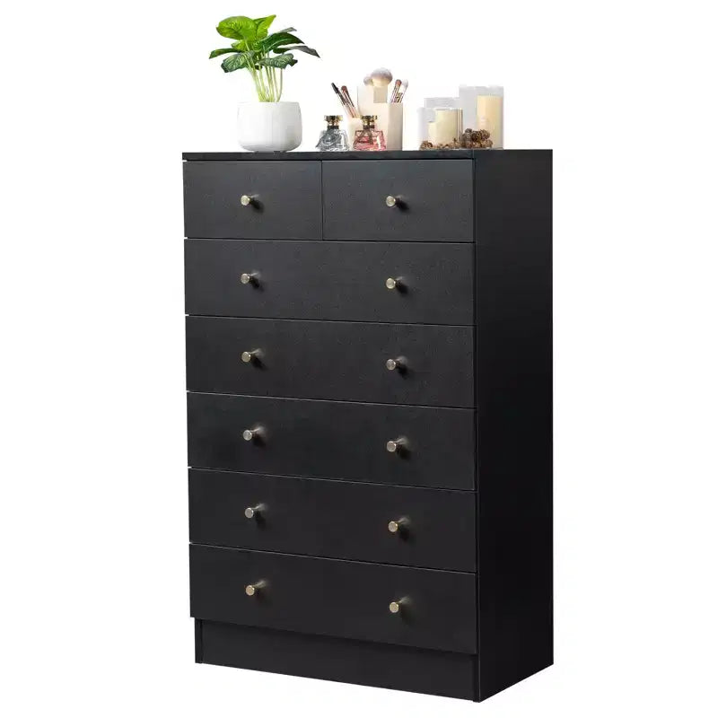 Commode à 7 tiroirs en panneau de particules noir de 66 cm de large