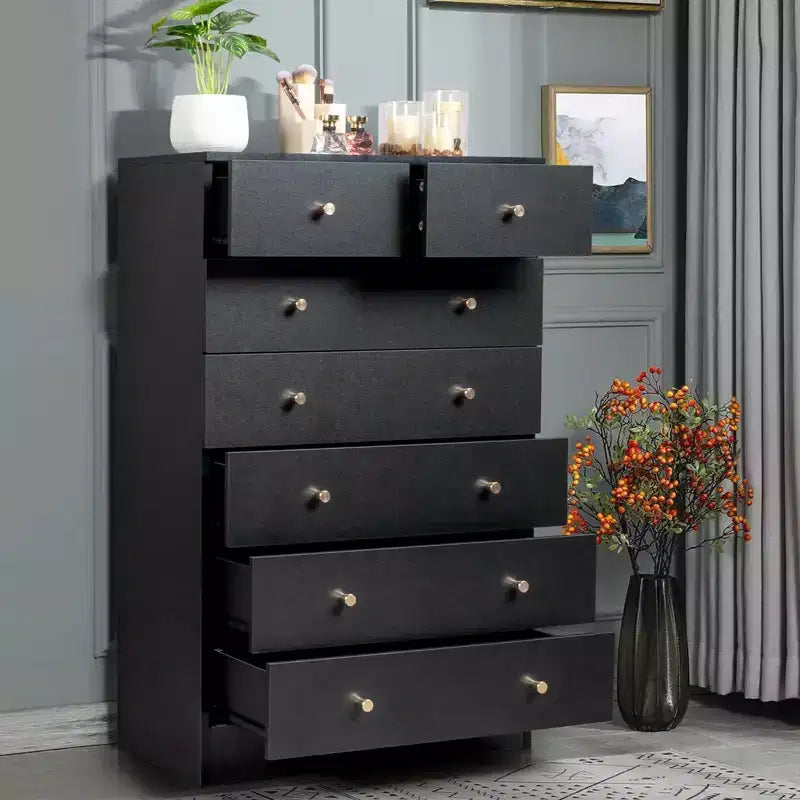Commode à 7 tiroirs en panneau de particules noir de 66 cm de large