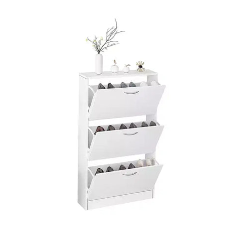 Karl Home 3 Flip Drawers White Particle Board 22.83in. W Shoe Cabinet