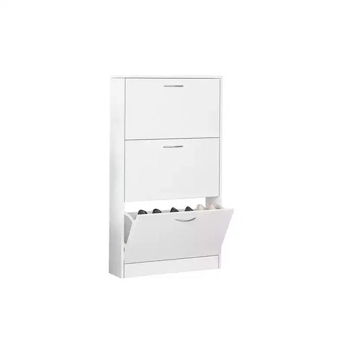 Meuble à chaussures 3 tiroirs basculants en panneaux de particules blancs 58 cm L