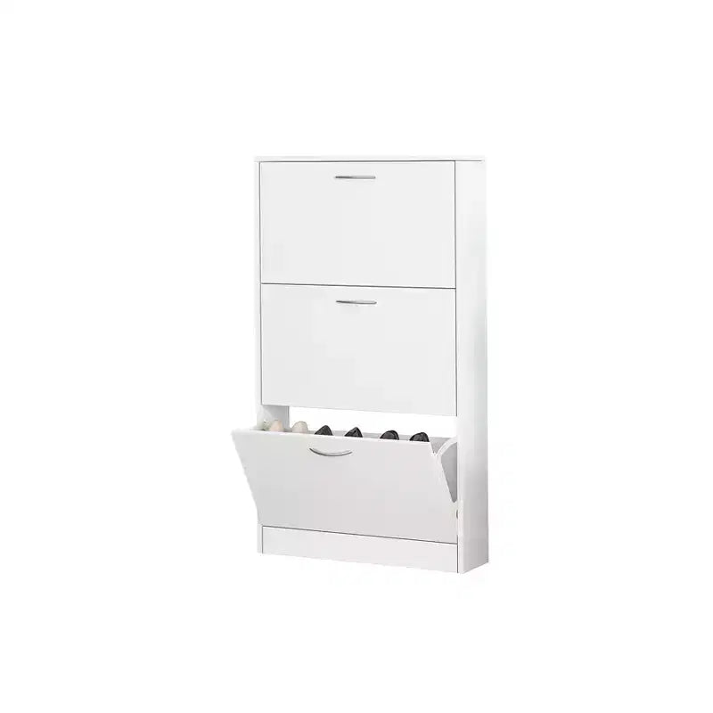 Meuble à chaussures 3 tiroirs basculants en panneaux de particules blancs 58 cm L