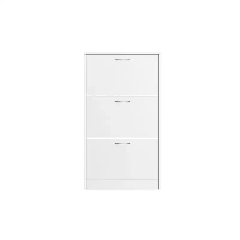 Meuble à chaussures 3 tiroirs basculants en panneaux de particules blancs 58 cm L