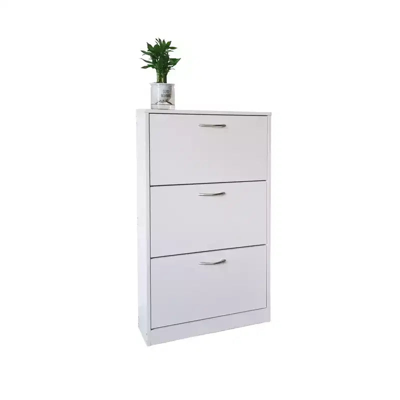 Meuble à chaussures 3 tiroirs basculants en panneaux de particules blancs 58 cm L