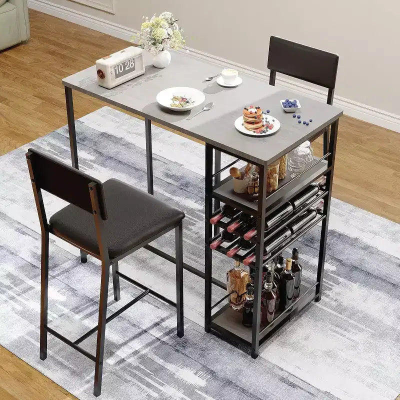 Ensemble de salle à manger hauteur comptoir pour 2 avec étagères de rangement Table de bistrot et chaises rembourrées, Ensemble de cuisine compact pour appartements