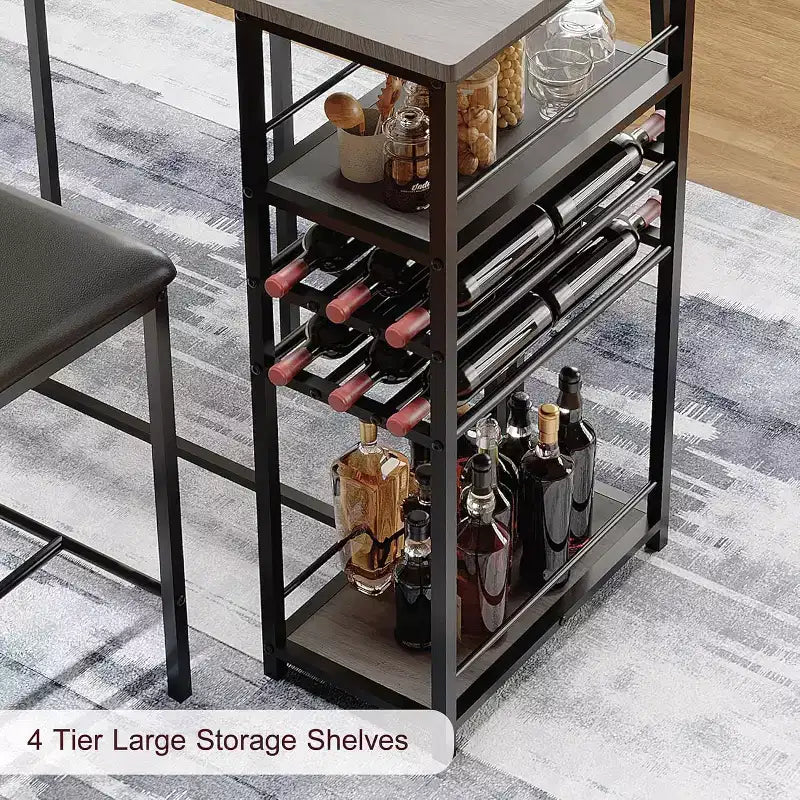 Ensemble de salle à manger hauteur comptoir pour 2 avec étagères de rangement Table de bistrot et chaises rembourrées, Ensemble de cuisine compact pour appartements