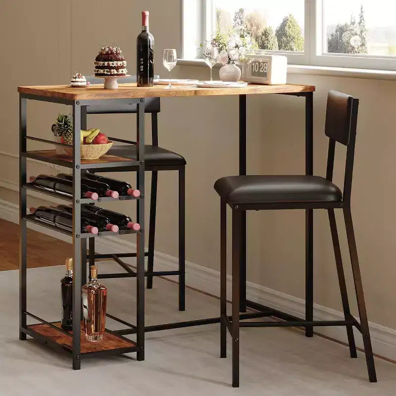 Ensemble de salle à manger hauteur comptoir pour 2 avec étagères de rangement Table de bistrot et chaises rembourrées, Ensemble de cuisine compact pour appartements