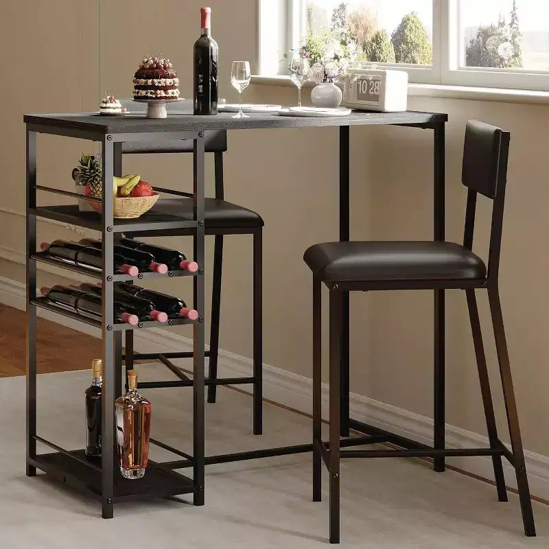 Ensemble de salle à manger hauteur comptoir pour 2 avec étagères de rangement Table de bistrot et chaises rembourrées, Ensemble de cuisine compact pour appartements