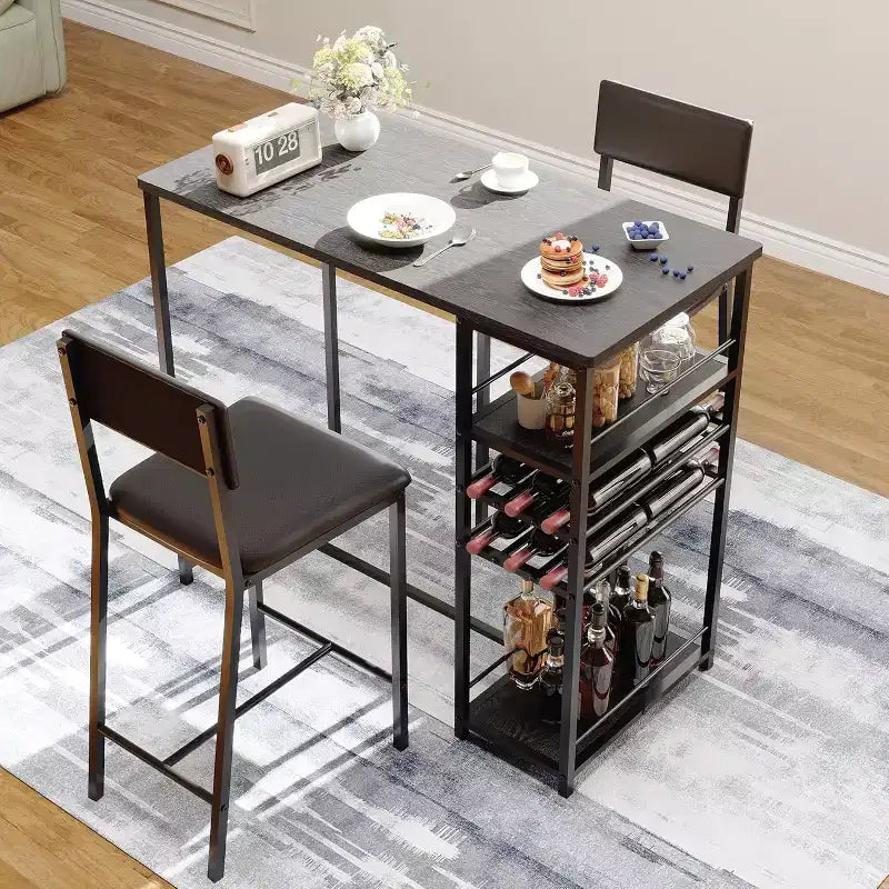 Ensemble de salle à manger hauteur comptoir pour 2 avec étagères de rangement Table de bistrot et chaises rembourrées, Ensemble de cuisine compact pour appartements