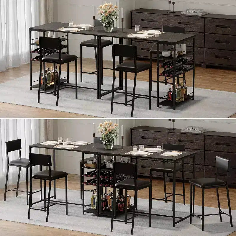 Ensemble de salle à manger hauteur comptoir pour 2 avec étagères de rangement Table de bistrot et chaises rembourrées, Ensemble de cuisine compact pour appartements