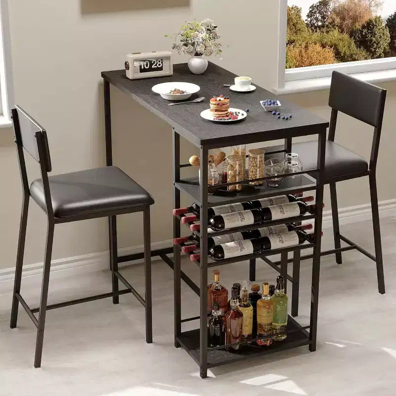 Counter-Height Dining Set for 2 with Storage Shelves  Bistro Table &amp; Upholstered Chairs, Space-Saving Kitchen Set for Apartments