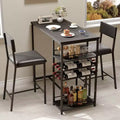 Counter-Height Dining Set for 2 with Storage Shelves  Bistro Table &amp; Upholstered Chairs, Space-Saving Kitchen Set for Apartments