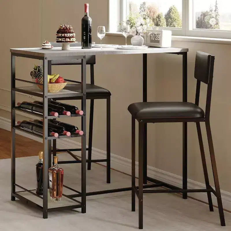 Ensemble de salle à manger hauteur comptoir pour 2 avec étagères de rangement Table de bistrot et chaises rembourrées, Ensemble de cuisine compact pour appartements