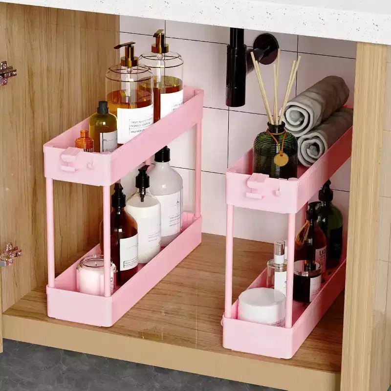 Chariot de rangement rose mince à 4 niveaux sur roulettes - Organiseur mobile multifonctionnel