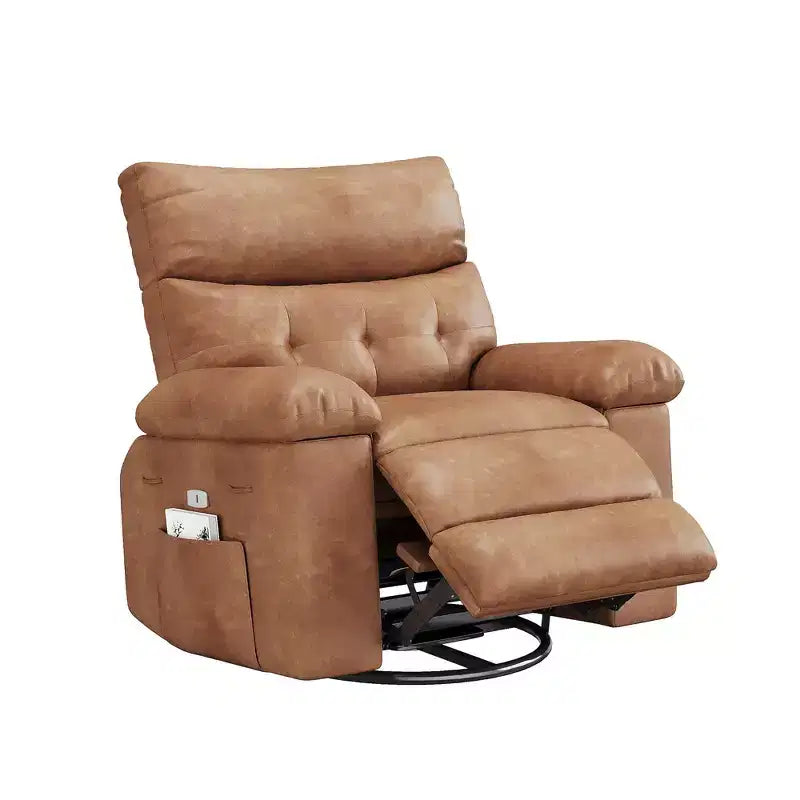 Manual Recliner Chair, 360 Swivel PU Leather Lounge Chair with Side Pocket for Living Room &amp; Home Theater
