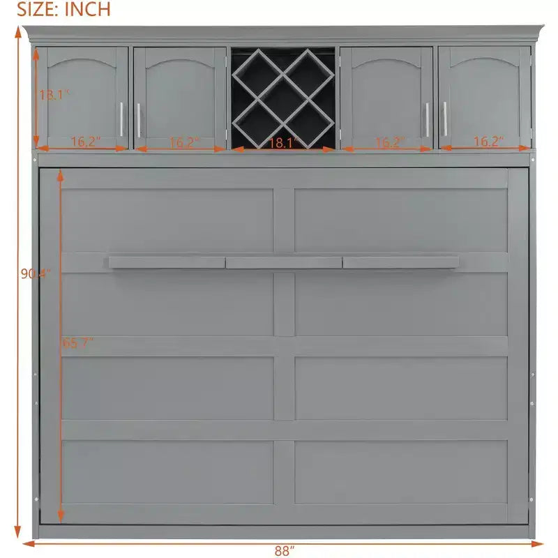 Lit mural escamotable double avec armoires hautes et casier à vin