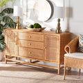 bali &amp; pari Vivan Bohemian Honey Rattan and Mahogany Wood 3-Drawer Storage Cabinet