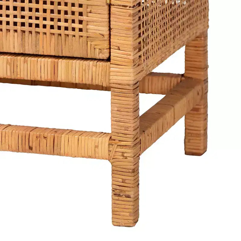 Meuble de rangement à 3 tiroirs en rotin et acajou