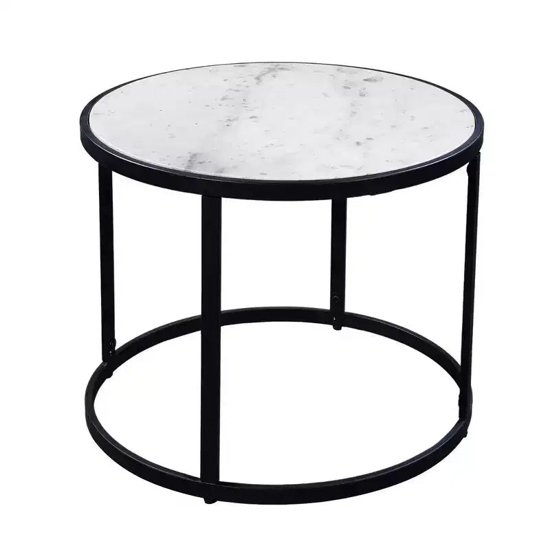 Table d'appoint de 23 pouces, plateau rond en marbre moderne, cadre en fer classique