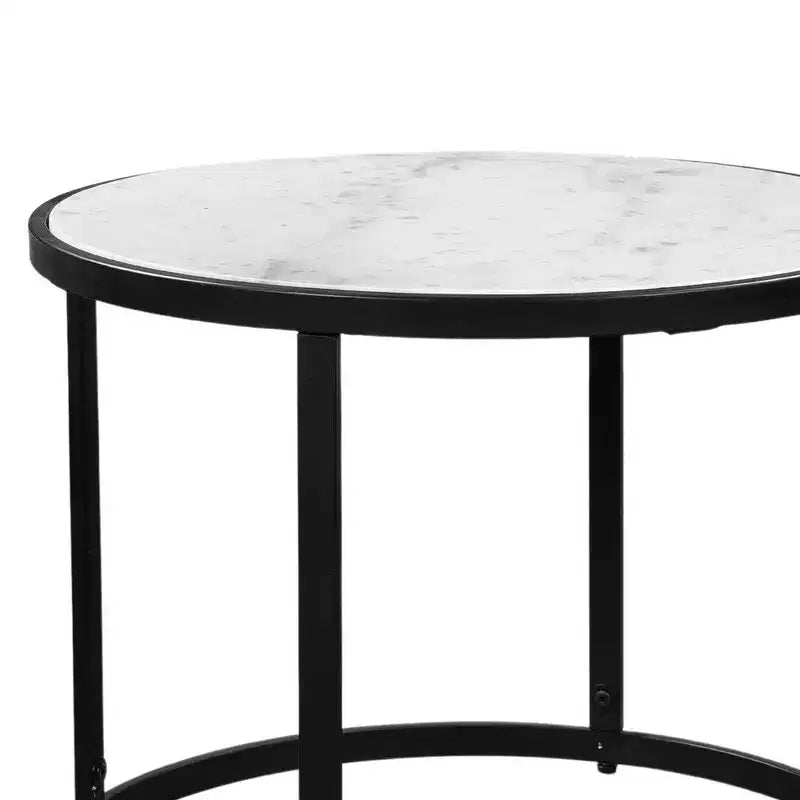Table d'appoint de 23 pouces, plateau rond en marbre moderne, cadre en fer classique