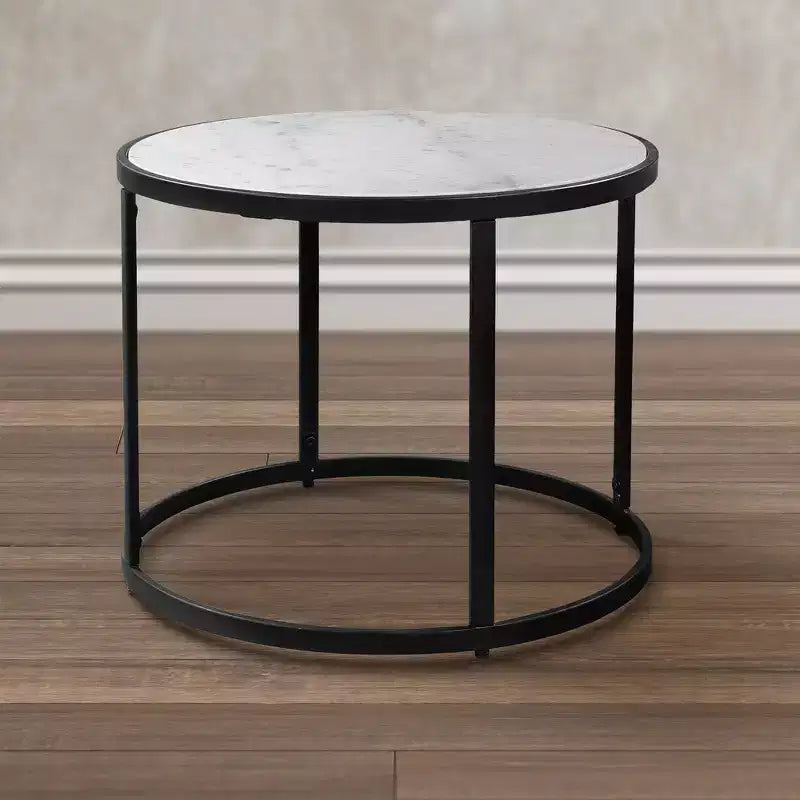 Table d'appoint de 23 pouces, plateau rond en marbre moderne, cadre en fer classique