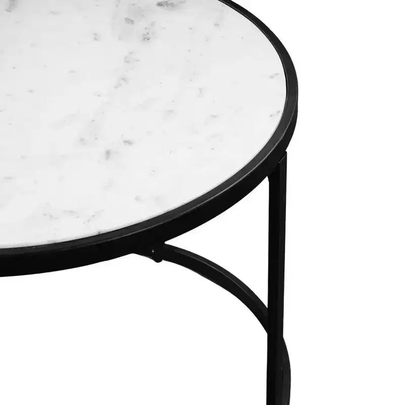 Table d'appoint de 23 pouces, plateau rond en marbre moderne, cadre en fer classique