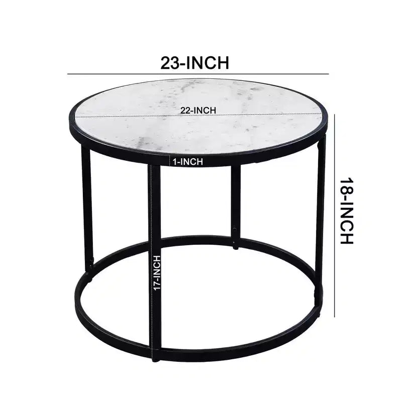Table d'appoint de 23 pouces, plateau rond en marbre moderne, cadre en fer classique