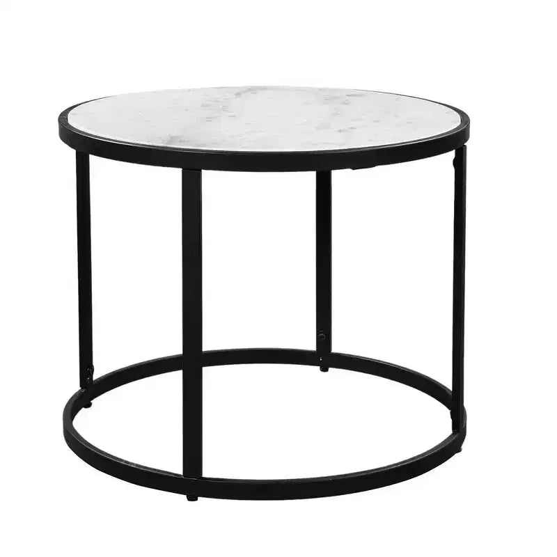 Table d'appoint de 23 pouces, plateau rond en marbre moderne, cadre en fer classique