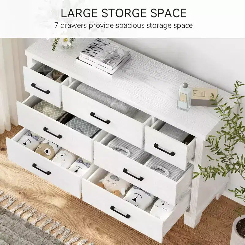 Commode à 7 tiroirs, chiffonnier avec poignées métalliques, organisateur en bois pour chambre à coucher, salon