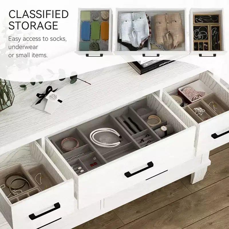 Commode à 7 tiroirs, chiffonnier avec poignées métalliques, organisateur en bois pour chambre à coucher, salon