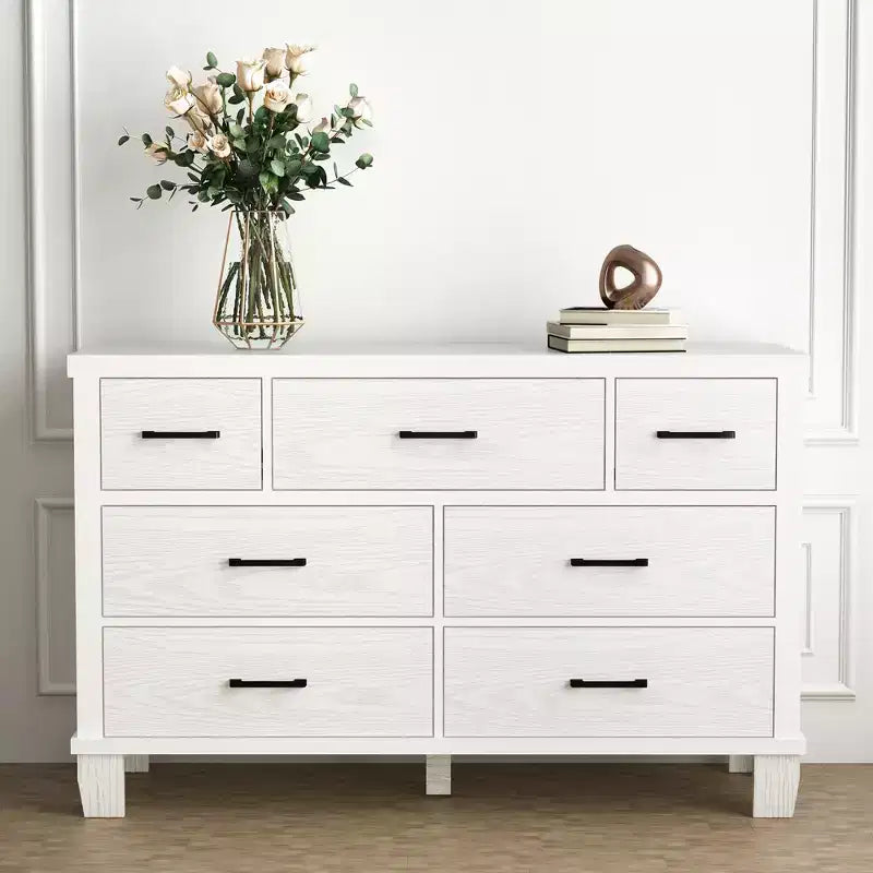 Commode à 7 tiroirs, chiffonnier avec poignées métalliques, organisateur en bois pour chambre à coucher, salon