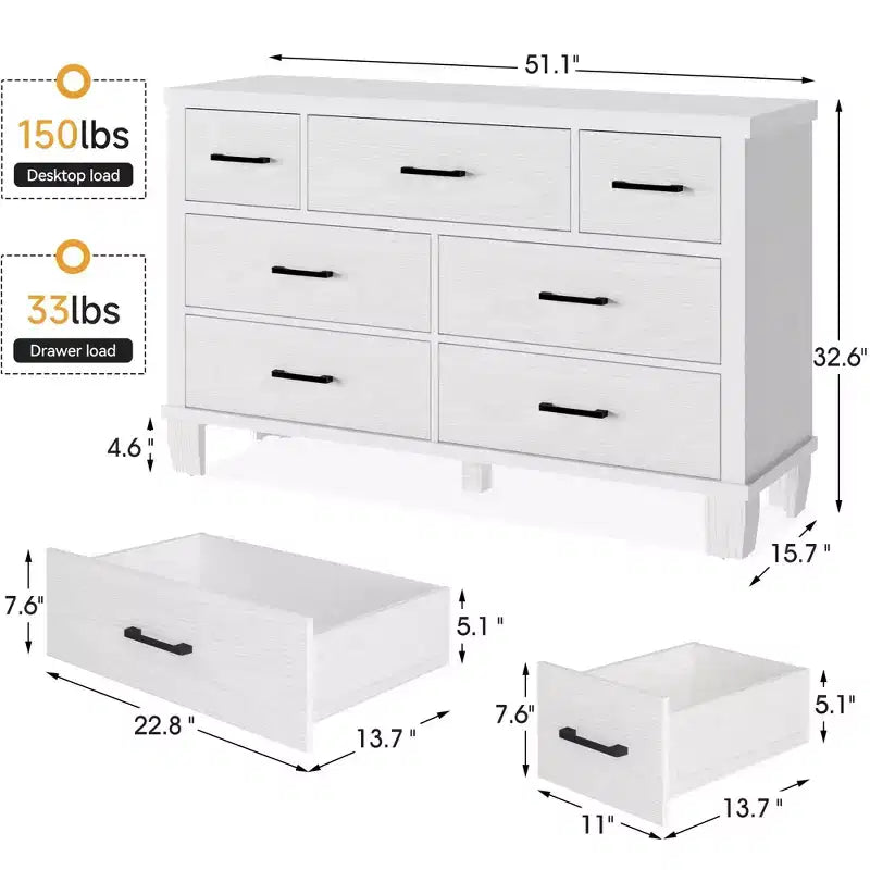 Commode à 7 tiroirs, chiffonnier avec poignées métalliques, organisateur en bois pour chambre à coucher, salon