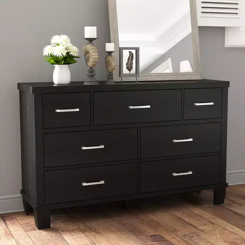 Commode à 7 tiroirs, chiffonnier avec poignées métalliques, organisateur en bois pour chambre à coucher, salon