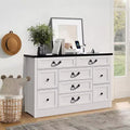 Commode à 9 tiroirs avec station de charge, commode en bois de 137 cm de large avec poignées métalliques, meuble TV vintage, chiffonnier
