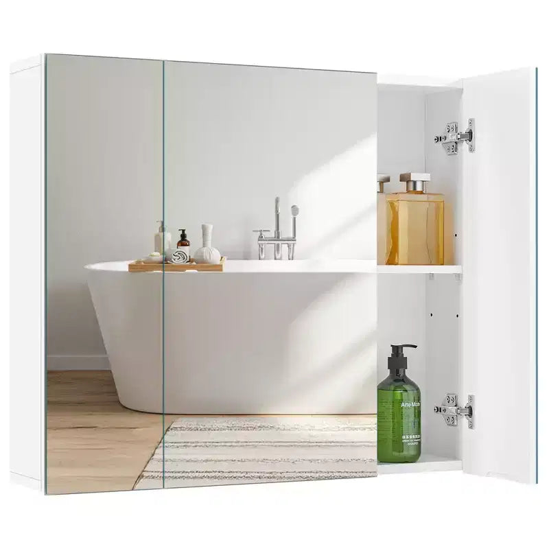 Yaheetech Frameless Mirror Cabinet with Three Frameless Mirrored Doors and Adjustable Shelf for Living Room, Laundry Room, Mudroom