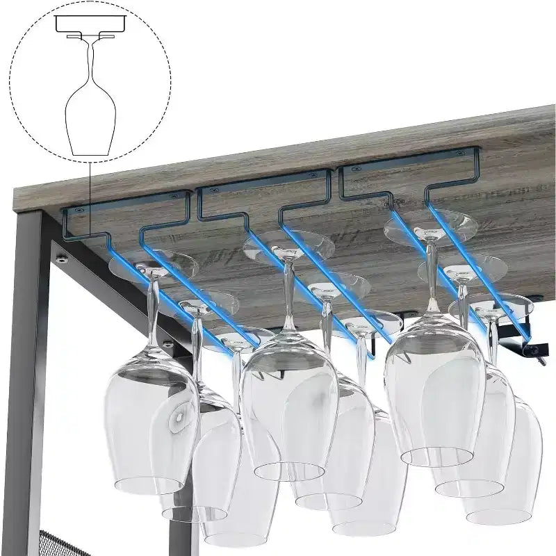 Meuble de Bar à Café et à Vins avec Rangement et Étagère Amovible, Buffet de Ferme et Meuble de Rangement avec Porte-Verres et Porte Grillagée