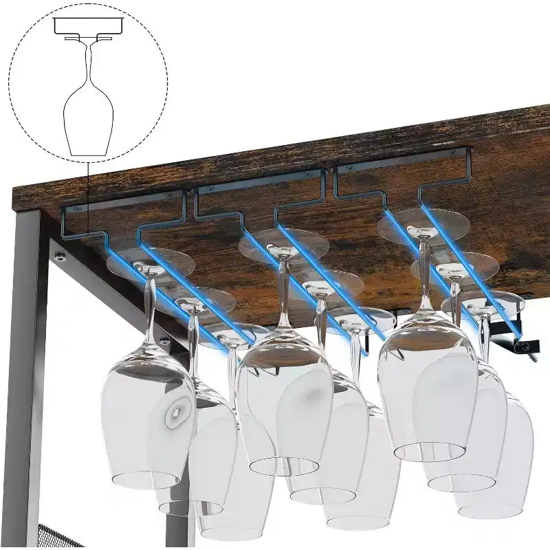 Meuble de Bar à Café et à Vins avec Rangement et Étagère Amovible, Buffet de Ferme et Meuble de Rangement avec Porte-Verres et Porte Grillagée