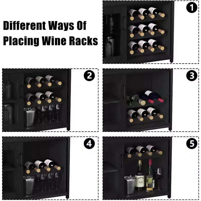 Meuble de Bar à Café et à Vins avec Rangement et Étagère Amovible, Buffet de Ferme et Meuble de Rangement avec Porte-Verres et Porte Grillagée