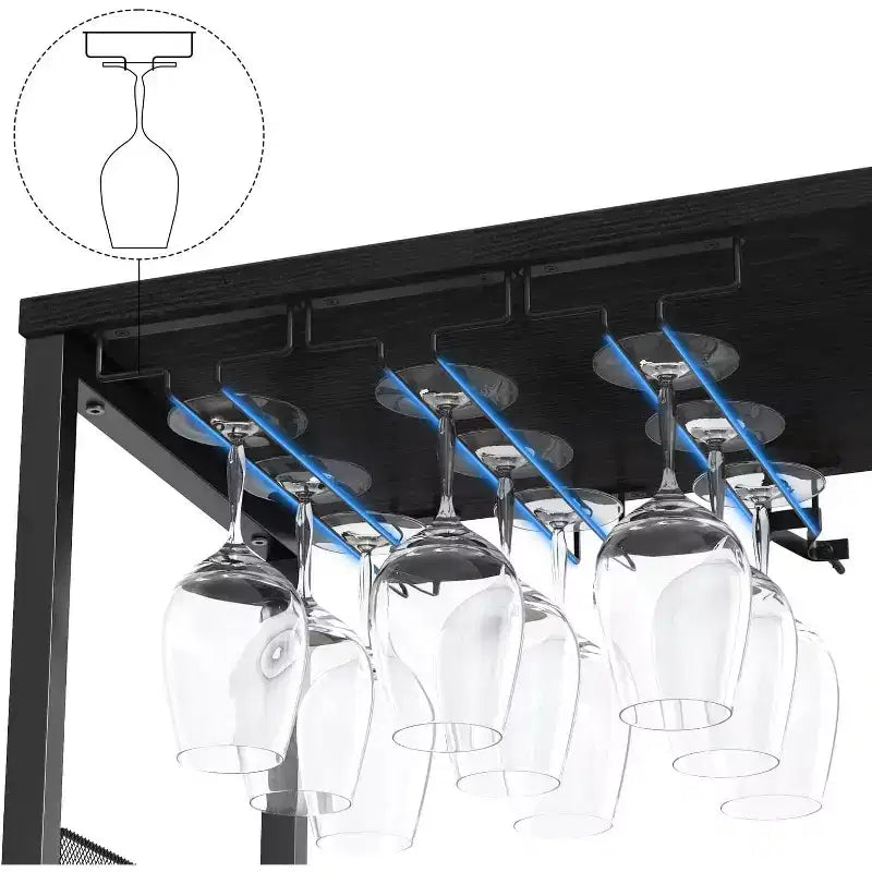 Meuble de Bar à Café et à Vins avec Rangement et Étagère Amovible, Buffet de Ferme et Meuble de Rangement avec Porte-Verres et Porte Grillagée
