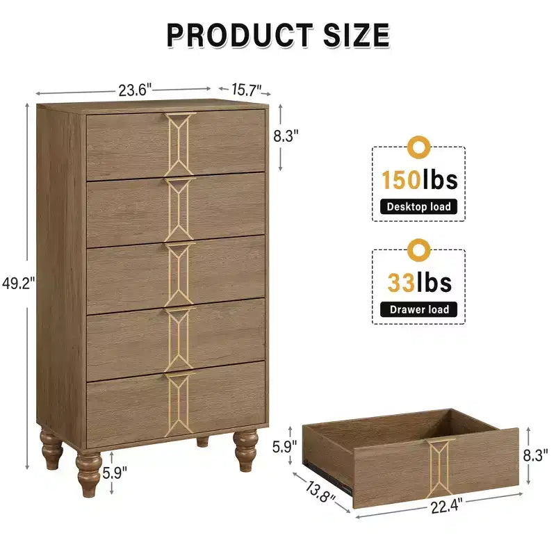 Armoire en bois au design vintage, commode de rangement à tiroirs profonds pour chambre à coucher, salon