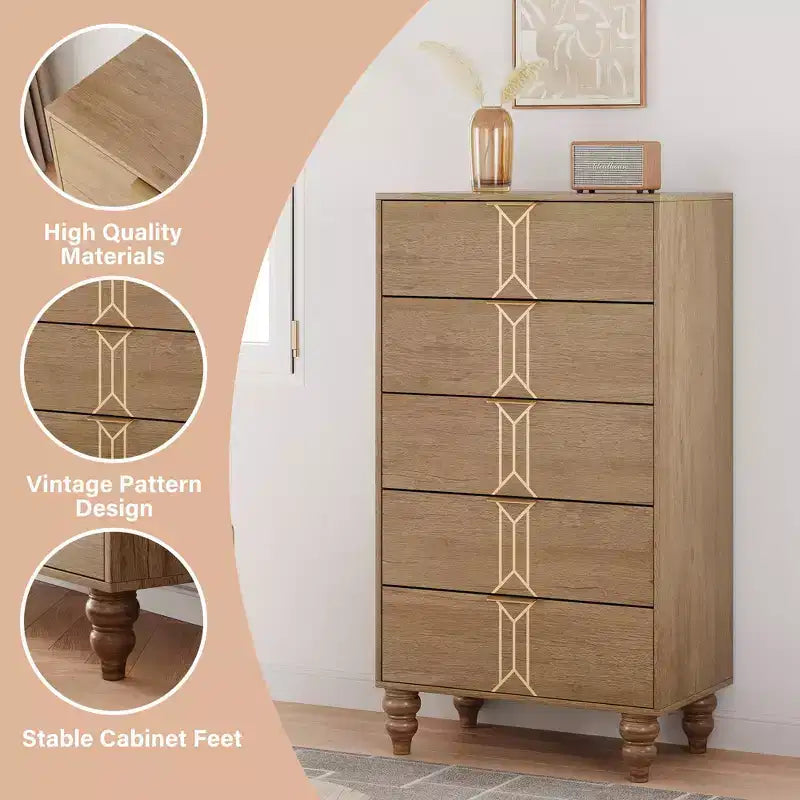 Armoire en bois au design vintage, commode de rangement à tiroirs profonds pour chambre à coucher, salon