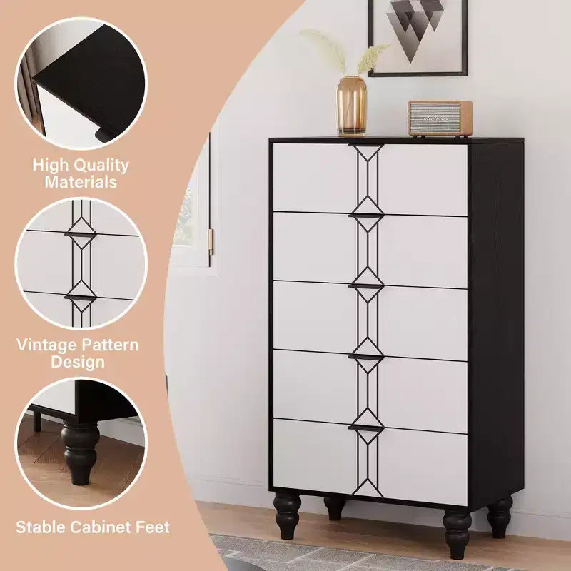 Armoire en bois au design vintage, commode de rangement à tiroirs profonds pour chambre à coucher, salon