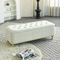 Okak Modern Luxury Flip Top Deep Button Ottoman Bench with Gold Decor &amp; Metal Legs,Upholstered Storage Bench for Living Room,Bedroom