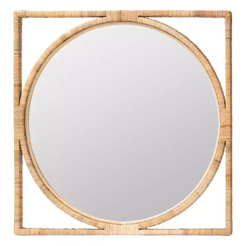 Miroir mural en rotin naturel