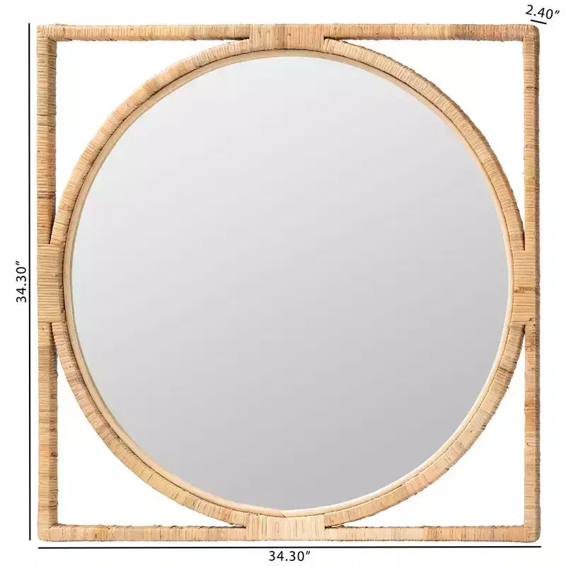 Miroir mural en rotin naturel