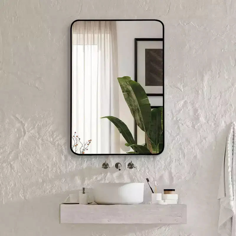 Miroir de salle de bain rectangulaire encadré en métal noir 24x36 pouces pour fixation murale