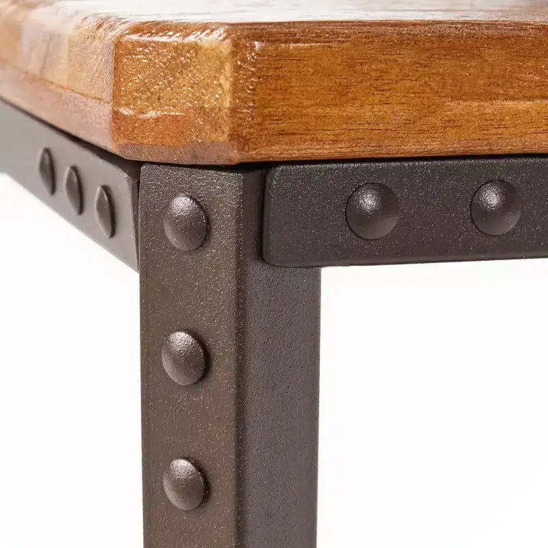 Table d'appoint rustique en bois et métal avec étagère de rangement