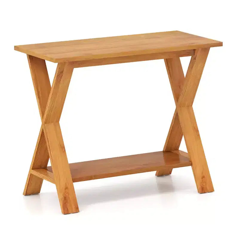 Table console de 35,5 pouces de long avec étagère de rangement en bois de teck massif pour entrée